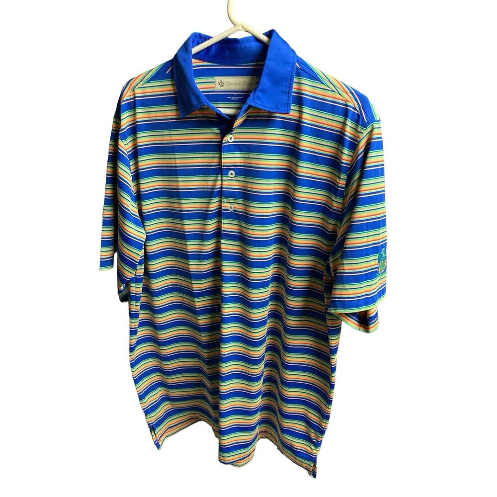 Donald Ross Mens Multicolor Striped Regular Short Sleeve Polo T Shirt Size L